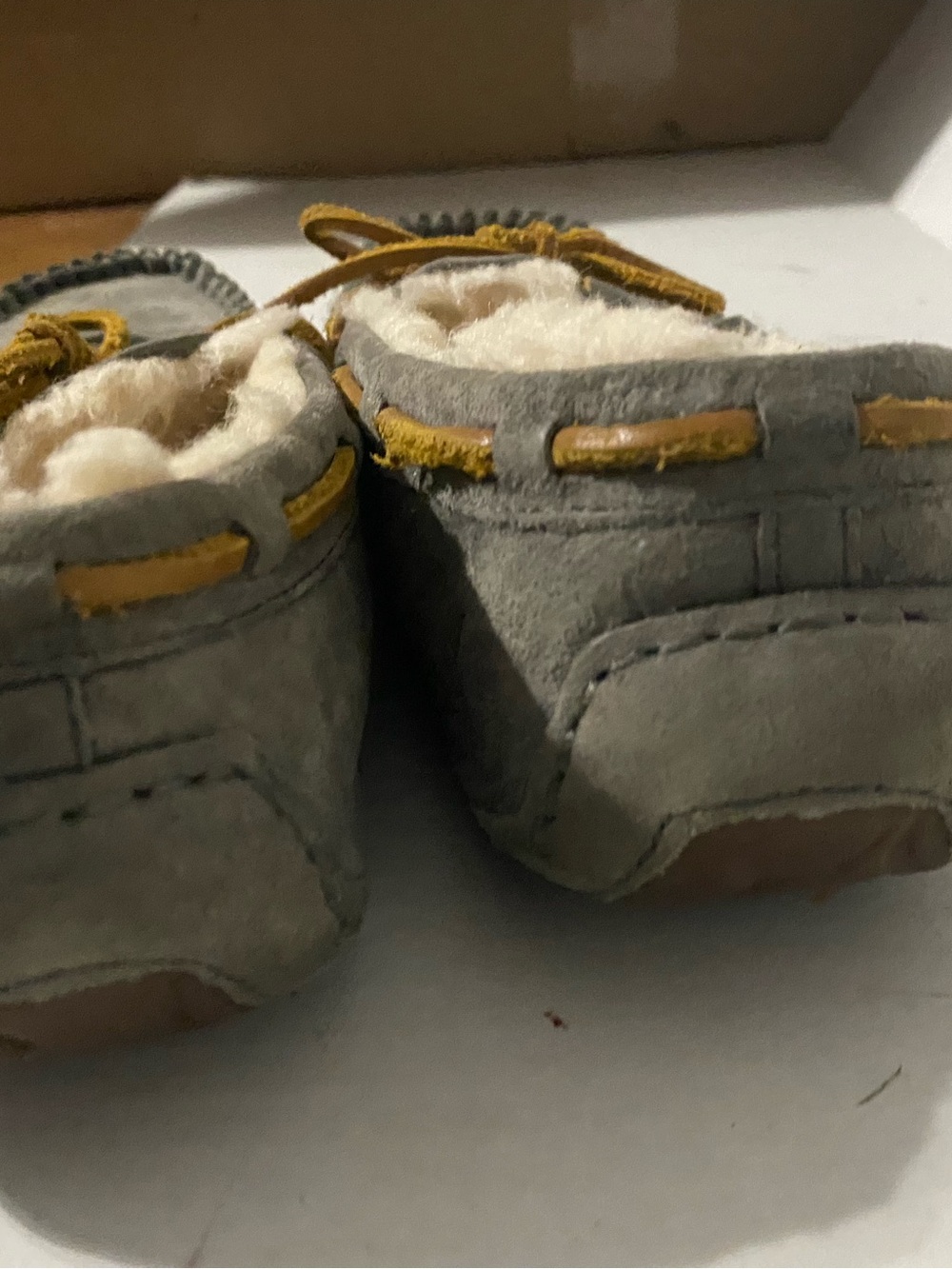 UGG Gray Moccasin Slippers with Tan Laces - Picture 4 of 8